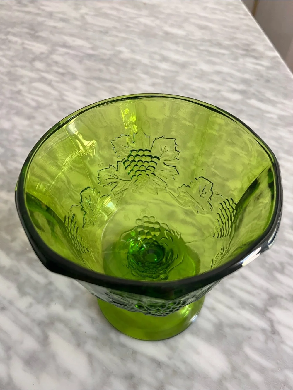 Vintage Green Glass Pedestal Compote - Brand Unknown